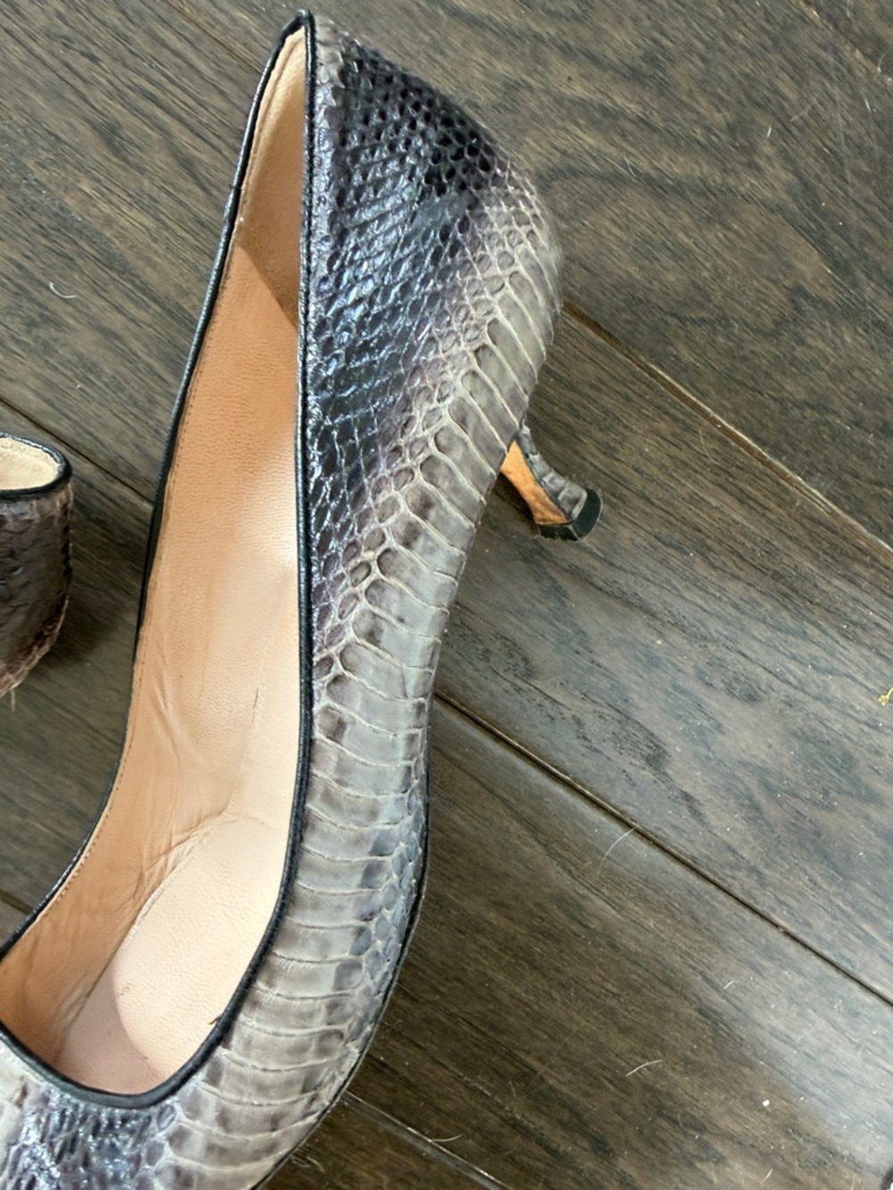 Manolo Blahnik Brown Python-Effect Pointed Toe Kitten Heels - Picture 10 of 13